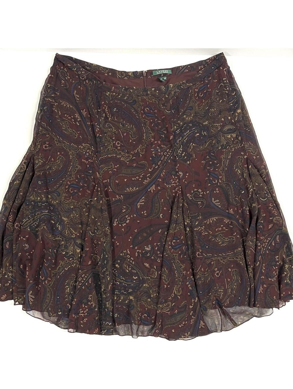 LAUREN Ralph Lauren Women's Sz 22W Paisley A Line Boho Skirt 100% Silk, Lined